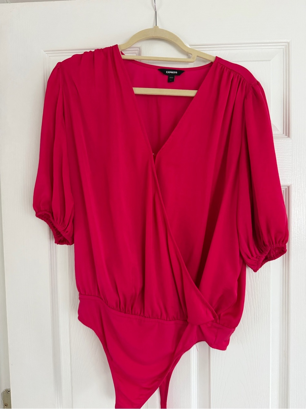 Express Women's Hot Pink Surplice Bodysuit